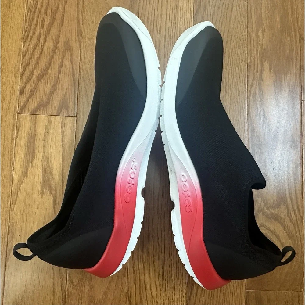 OOFOS Sport Mens Size 12.5 Black Fire Red Fade Slip On Recovery Shoes